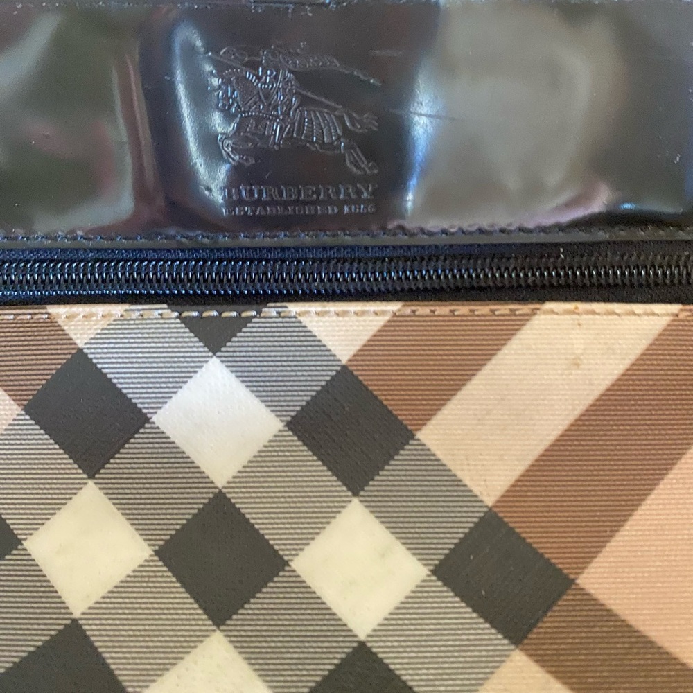 Burberry Beige Nova Check Tote with Black Trim and Red Accents - Picture 7 of 13